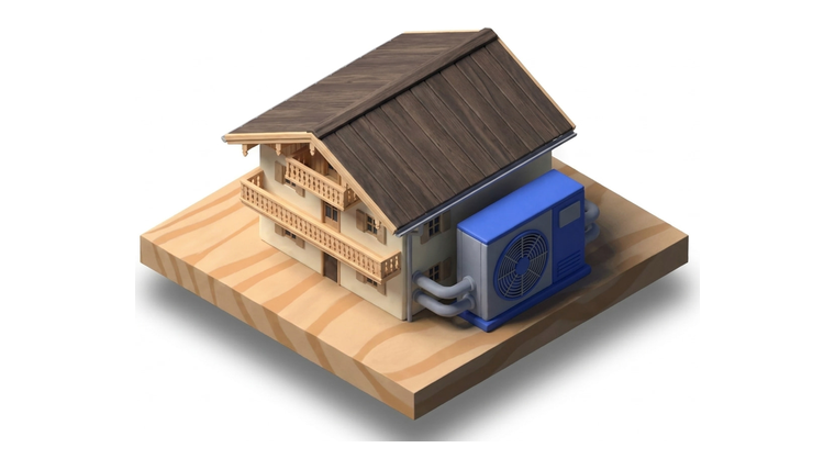 Illustration zum Ratgeber: Wärmepumpe im Bauernhaus und großen, älteren Haus