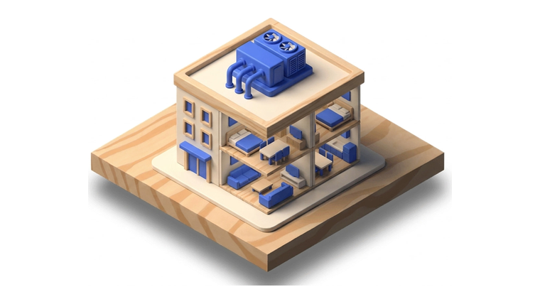 Illustration zum Ratgeber: Wärmepumpe in der Wohnung und im Mehrparteienhaus